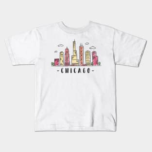 Chicago Illinois Skyline in Colored Hand Drawn Style Kids T-Shirt